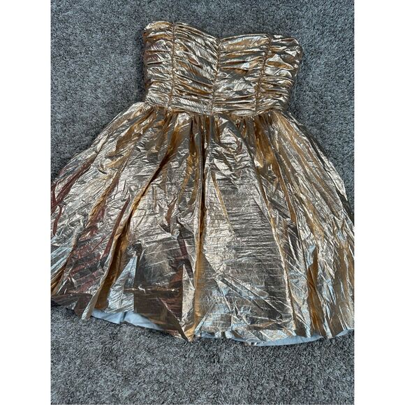 NWT ANIYE BY Malu Mini Dress Strapless Metallic Gold Womens M Circle Skirt Party - Picture 15 of 16